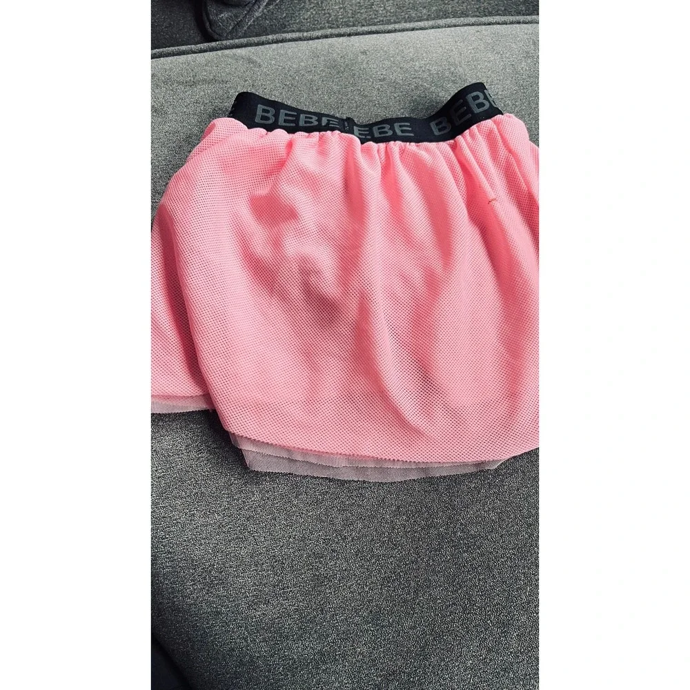 Bebe Mesh Tutu Skirt Kids Pink Logo Elastic Waist Sporty Chic